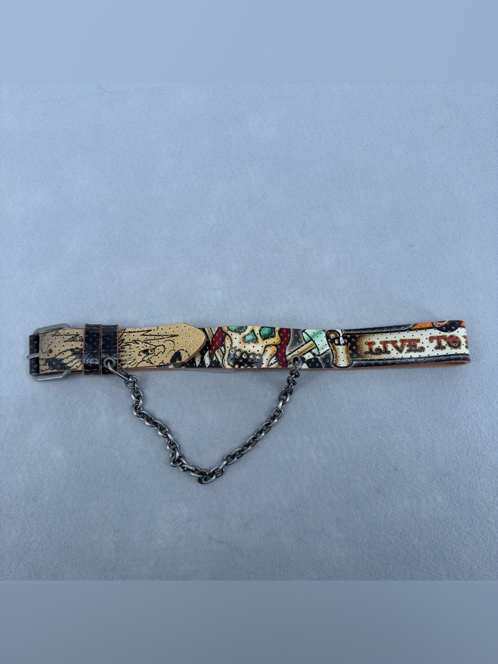 Ed Hardy Live To Ride Graphic Print Belt XS